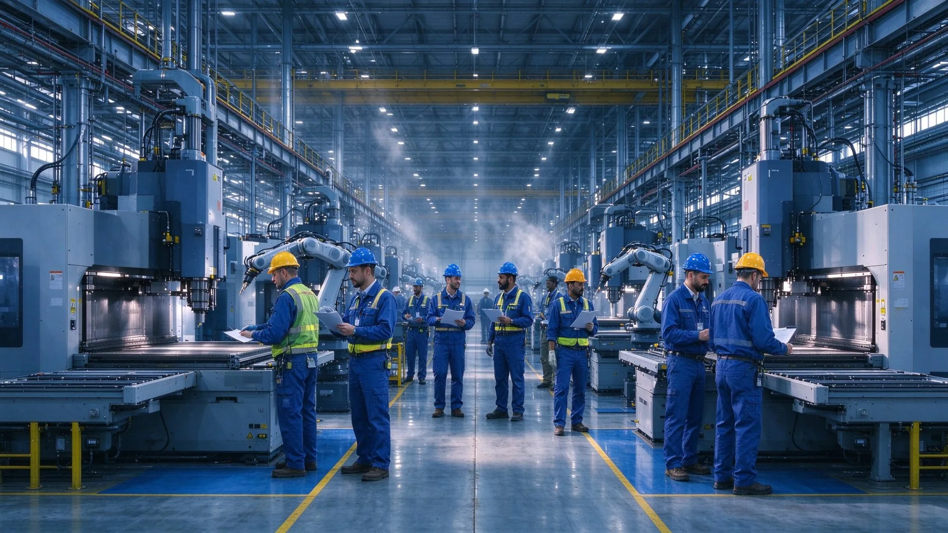 HEATX Lab production floor with CNC machining centres and quality staff