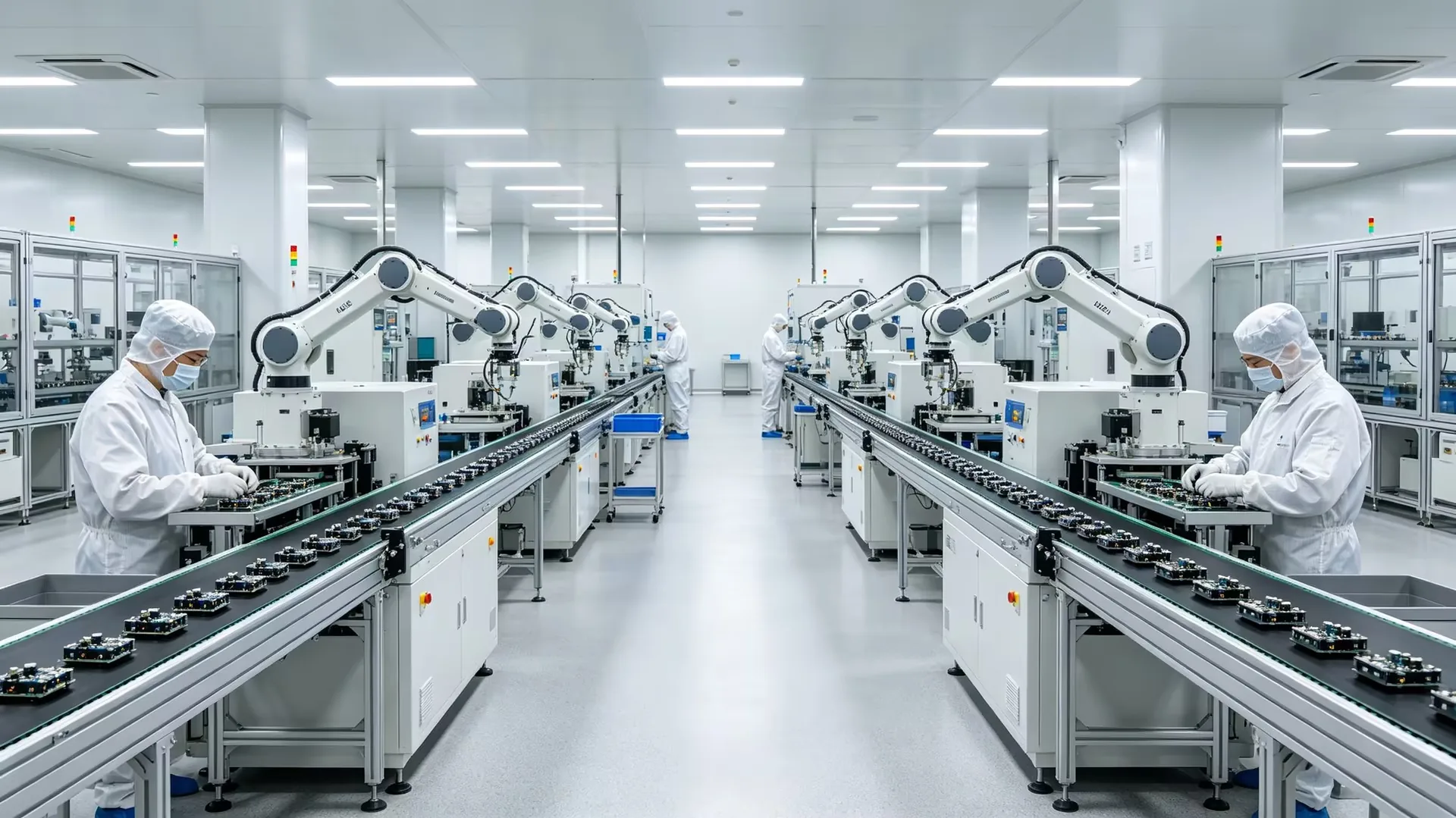 Automated robotic assembly line in a cleanroom producing HEATX devices